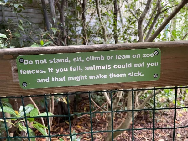 cool and unusual things - nature - Do not stand, sit, climb or lean on zoo fences. If you fall, animals could eat you and that might make them sick.