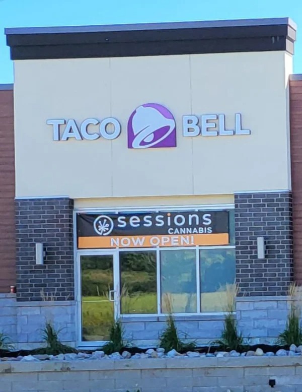 cool and unusual things - commercial building - Taco Bell sessions Now Open! Cannabis