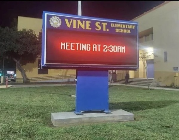 tired and failed funny - display advertising - Vine St. Elementary School Meeting At Am