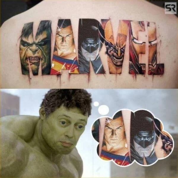 tired and failed funny - bad marvel tattoo - Sr