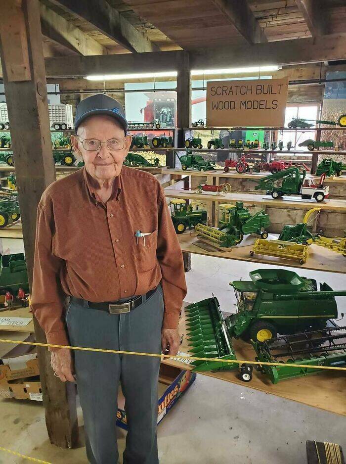 "This Guy Made These All Out Of Wood. They Have Movable And Removable Parts. Zoom In N Look At The Work Put Into Them. The Combine Alone Took Him 260 Hours To Make"