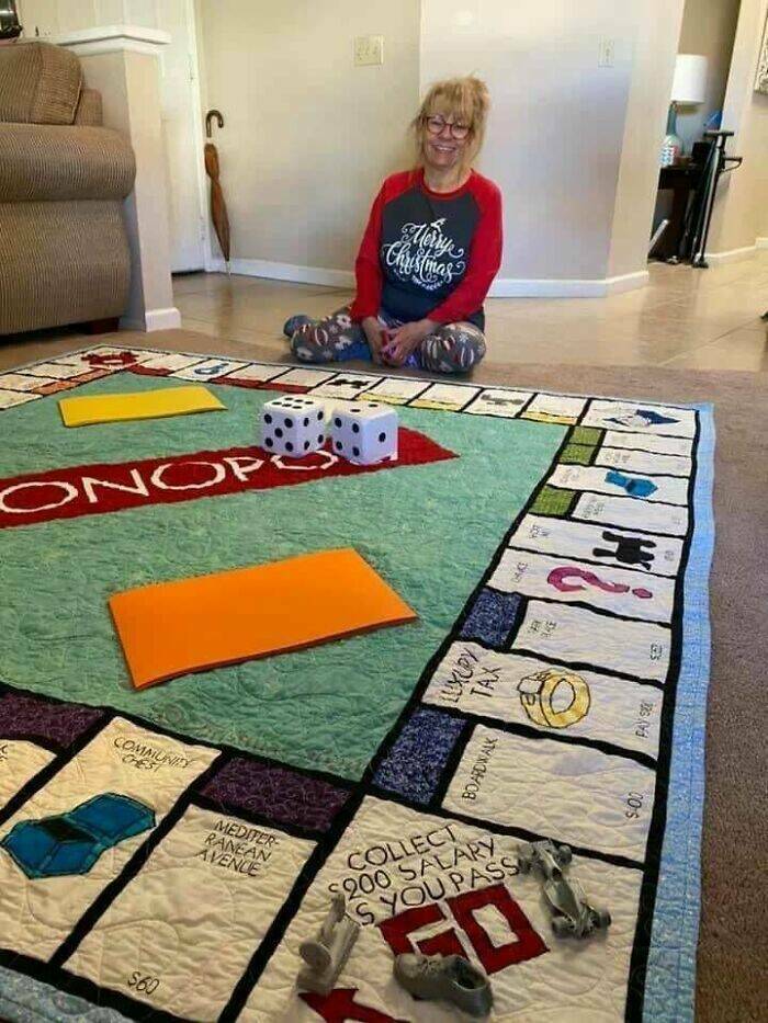 "This Lady Made Her Own Giant Monopoly Quilt"