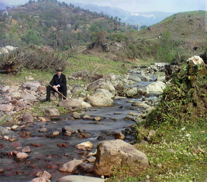 "Long Before Color-Sensitive Film Was Invented, Russian Photographer Sergey Prokudin-Gorsky Took 3 Individual Black And White Photos, Each With A Filter (Red, Blue And Green) To Create High Quality Photos In Full Color. This Self Portrait Is Over 110 Years Old"