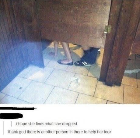 innocent people who didn't know - person on the floor meme - Har I hope she finds what she dropped thank god there is another person in there to help her look