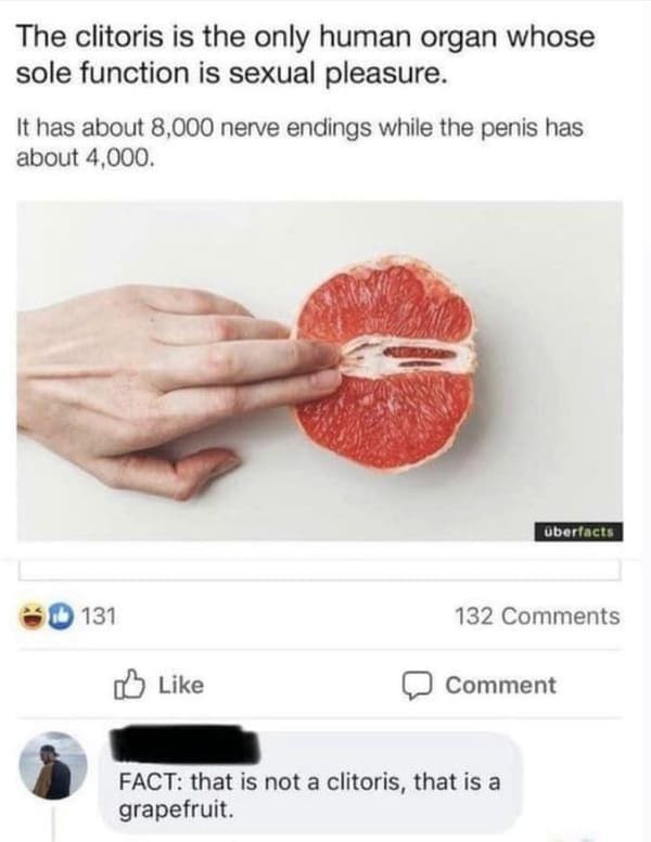 Clever comments - fingering meme - The clitoris is the only human organ whose sole function is sexual pleasure. It has about 8,000 nerve endings while the penis has about 4,000.