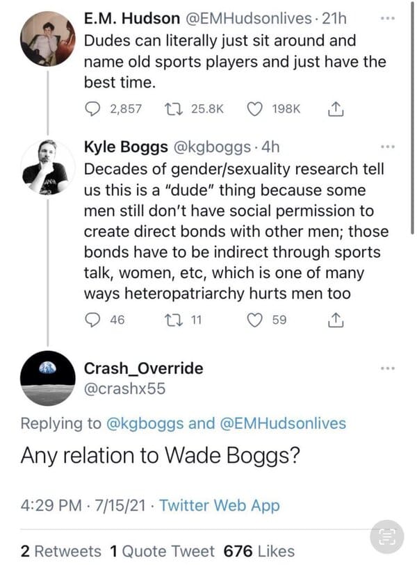 Clever comments - any relation to wade boggs tweet -