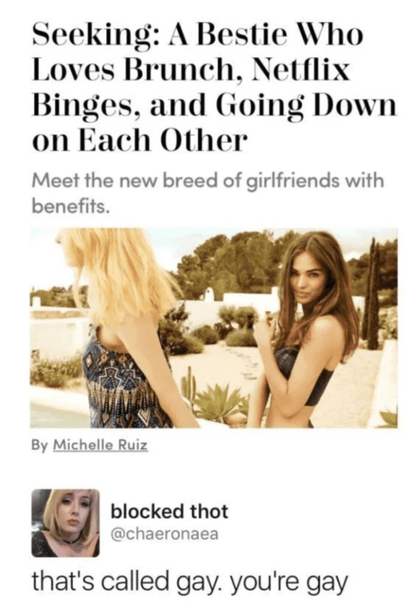 Clever comments - Seeking A Bestie Who Loves Brunch, Netflix Binges, and Going Down on Each Other Meet the new breed of girlfriends with benefits.