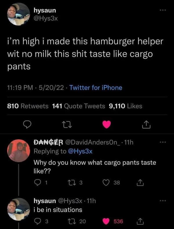 Clever comments - cargo pants taste like