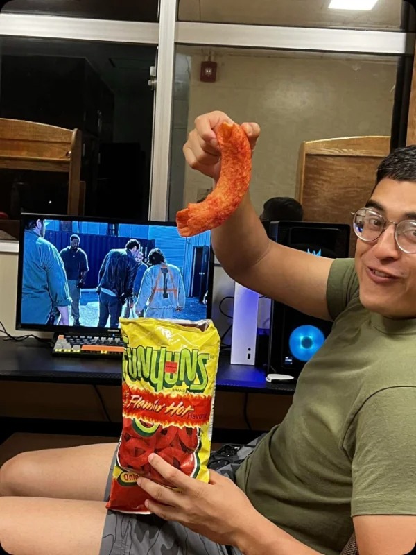 “My friend got this giant fusion Funyun from this bag of regular Funyuns.”