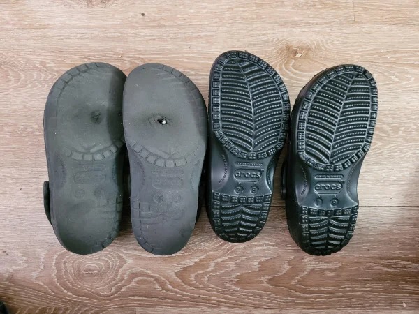 “the Crocs I’ve been wearing as my everyday shoes for 6 years vs a brand new pair.”