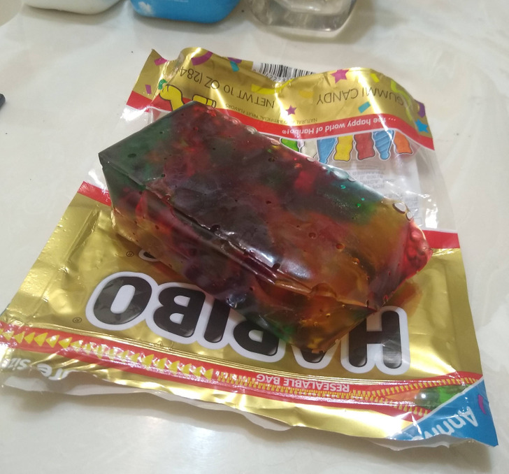 “My work received a Haribo Gummy Bears bag that had congealed into a mass.”