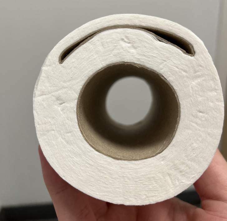 “This toilet paper roll has 2 cardboard tubes in it.”