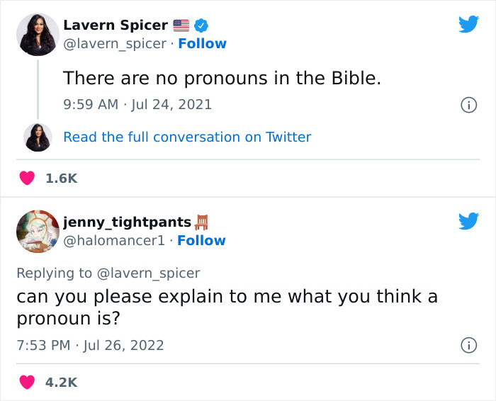 There are no pronouns in the Bible. Read the full conversation