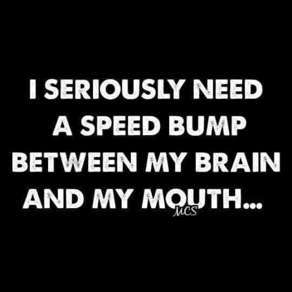 relatable memes - Quotation - I Seriously Need A Speed Bump Between My Brain And My Mouth... Mics