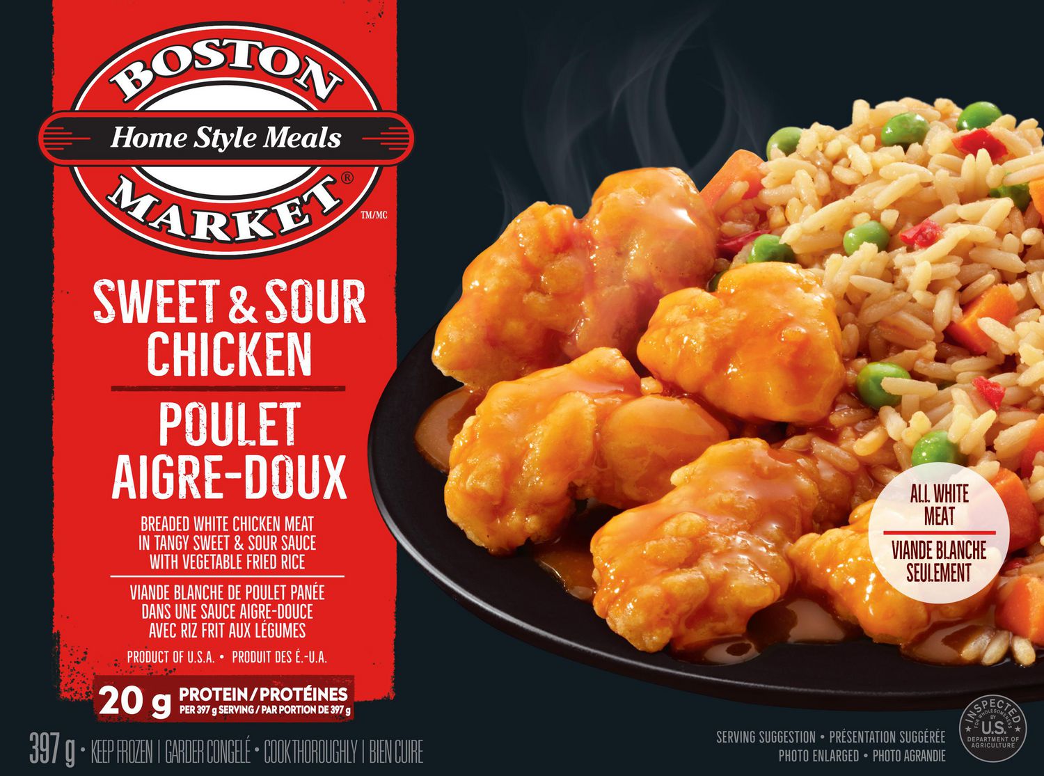 boston market sweet and sour chicken - Boston Home Style Meals Market Sweet & Sour Chicken Poulet AigreDoux Breaded White Chicken Meat In Tangy Sweet & Sour Sauce With Vegetable Fried Rice Viande Blanche De Poulet Pane Dans Une Sauce AigreDouce Avec Riz F