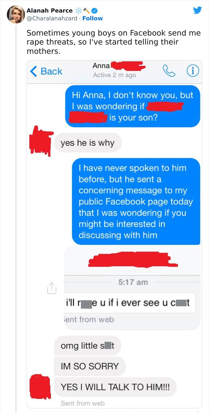 Petty Revenge - Sometimes young boys on Facebook send me threats, so I've started telling their mothers.