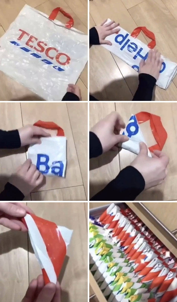 How To Fold A Plastic Bag Properly. Not Just Scrunch It Up Into A Ball