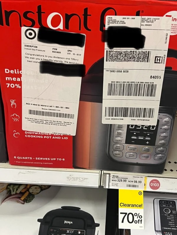 “Getting a wedding gift for friends only for it to be returned with tags included to target.”