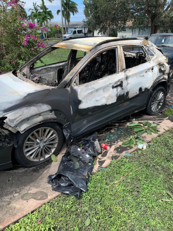 “Came back to check the house after the neighborhood flooded from the hurricane. Wasn’t expecting my car to look like this…”