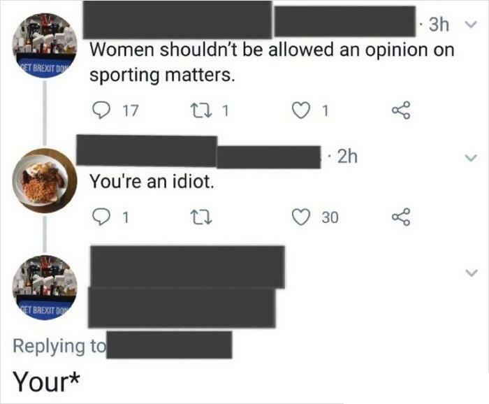 Women shouldn't be allowed an opinion on Et Brexit Do sporting matters.