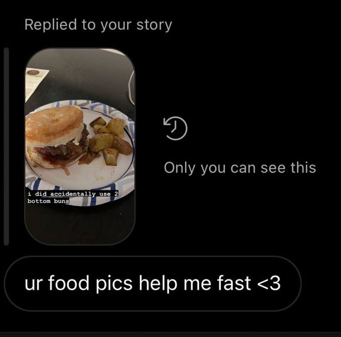 savage roasts - photo caption - Replied to your story i did accidentally use 2 bottom buns D Only you can see this ur food pics help me fast