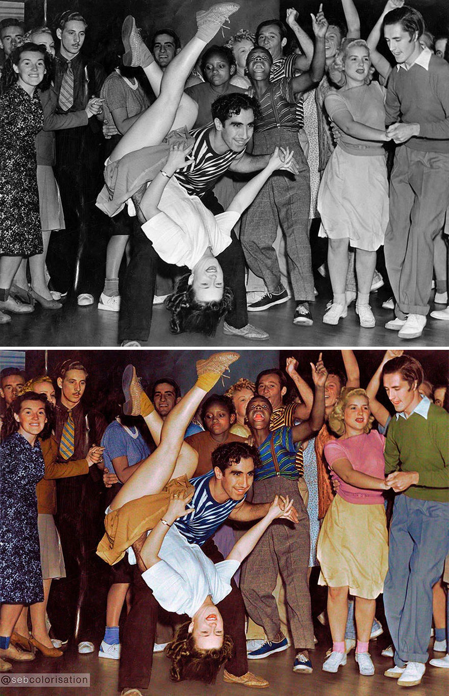 colorized historical pictures - dancing in the 50s -