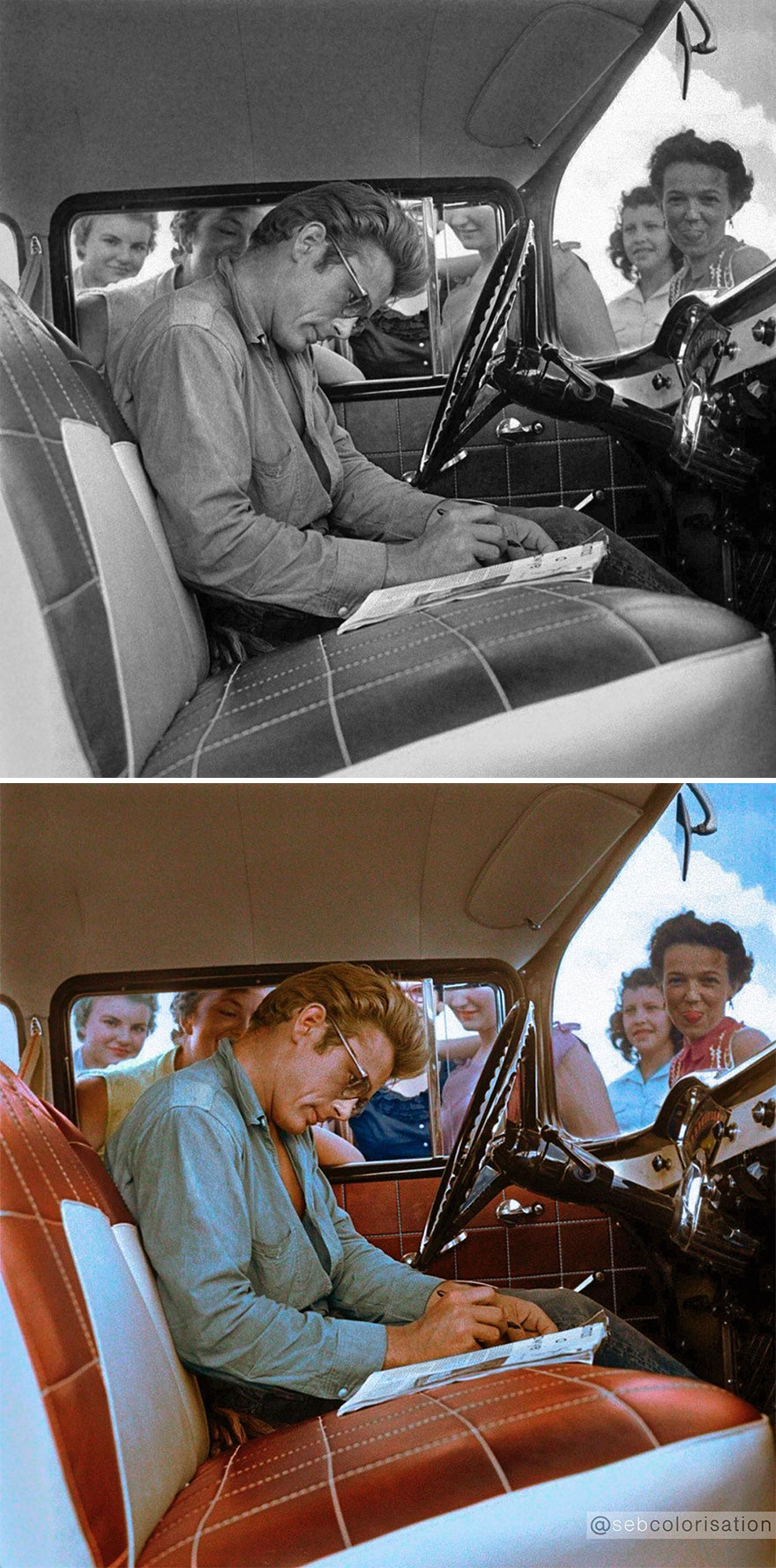 colorized historical pictures - james dean in giant -