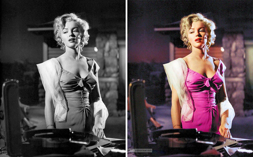 colorized historical pictures - - marilyn monroe record player - Osebcolorisation