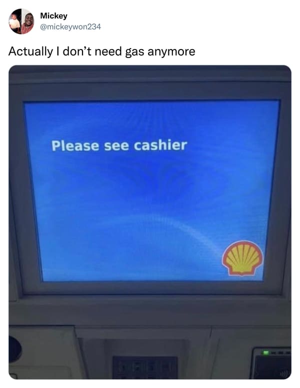 savage tweets - screen - Mickey Actually I don't need gas anymore Please see cashier