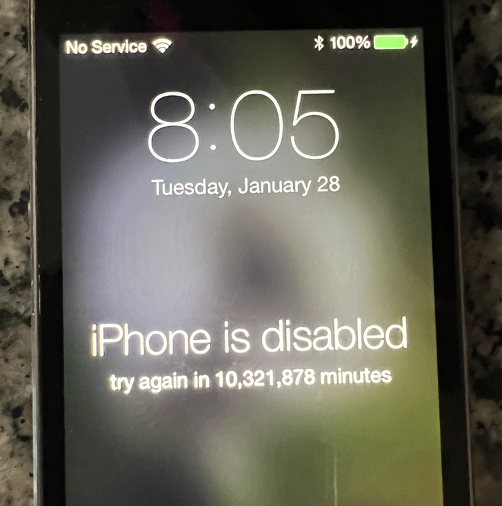 ’’AUGH! We just want to give our old phone to our friend’s kid for his diabetes monitoring app! Trying to reset it resulted in...this.’’