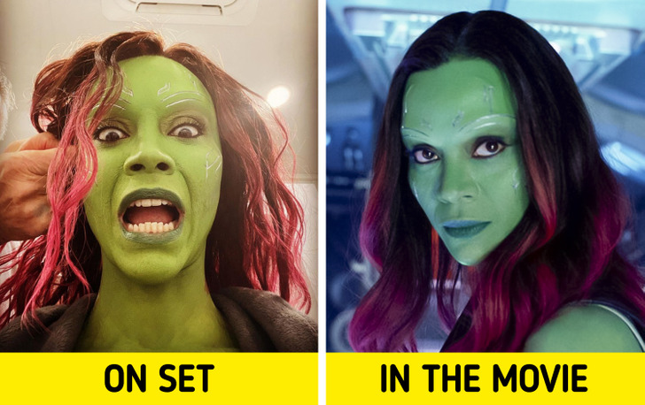 Zoe Saldaña preparing to play Gamora in Guardians of the Galaxy Vol. III.