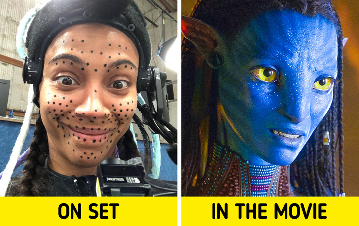 Zoe Saldaña on the behind-the-scenes of Avatar: The Way of Water, sharing photos she sent to her family while filming.