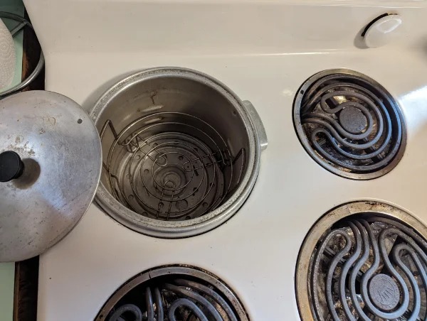 “A deep fryer built into this old stove.”