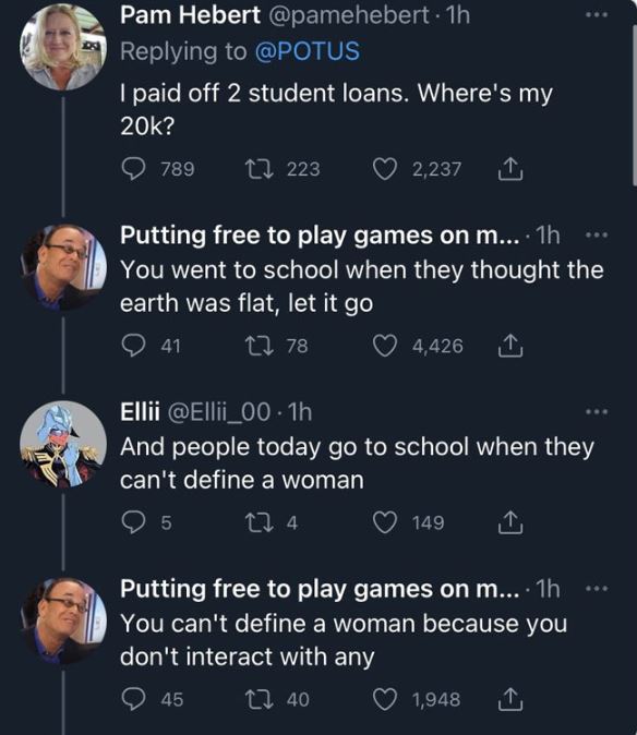 brutal comments - screenshot - Pam Hebert 1h I paid off 2 student loans. Where's my 20k? 789 1223 2,237 Putting free to play games on m... 1h You went to school when they thought the earth was flat, let it go 41 178 4,426 Ellii .1h And people today go to 