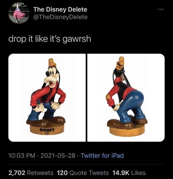 figurine - The Disney Delete drop it it's gawrsh 347 Goofy Twitter for iPad 2,702 120 Quote Tweets