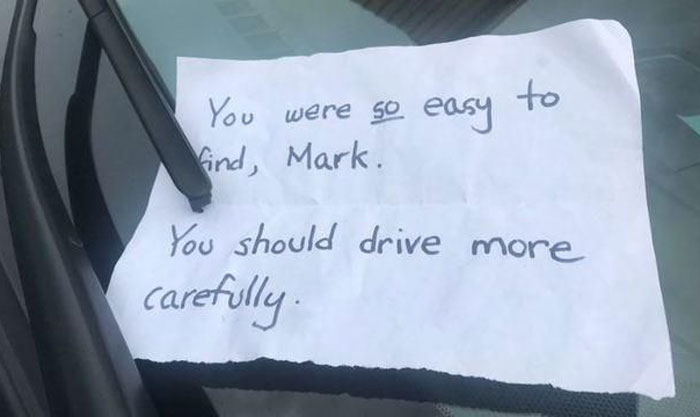handwriting - You were so easy Find, Mark. to You should drive more carefully.