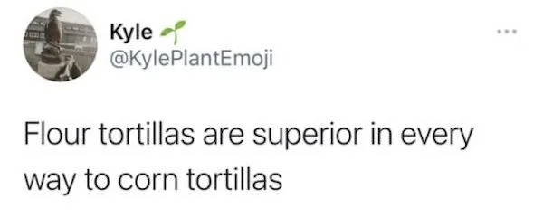 funny memes - tony stark heaven - Kyle Flour tortillas are superior in every way to corn tortillas www