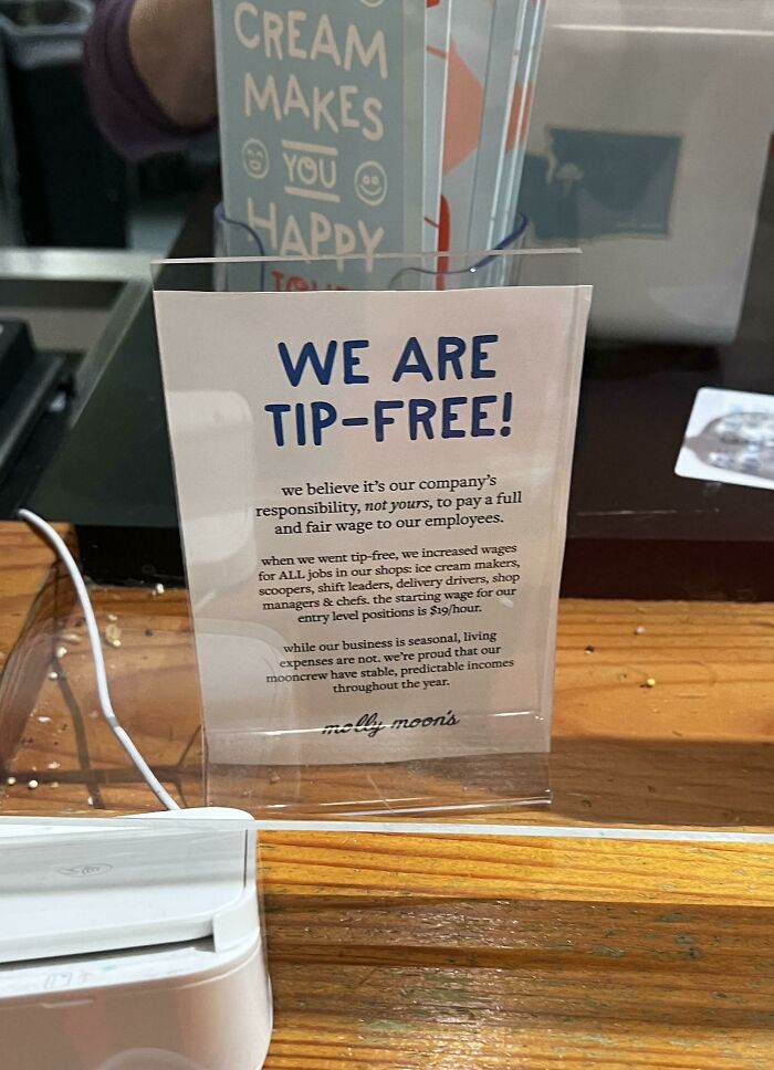 Bad boss notes - share the road sign - Cream Makes You Happy We Are TipFree! we believe it's our company's responsibility, not yours, to pay a full and fair wage to our employees. when we went tipfree, we increased wages for All jobs in our shops ice crea