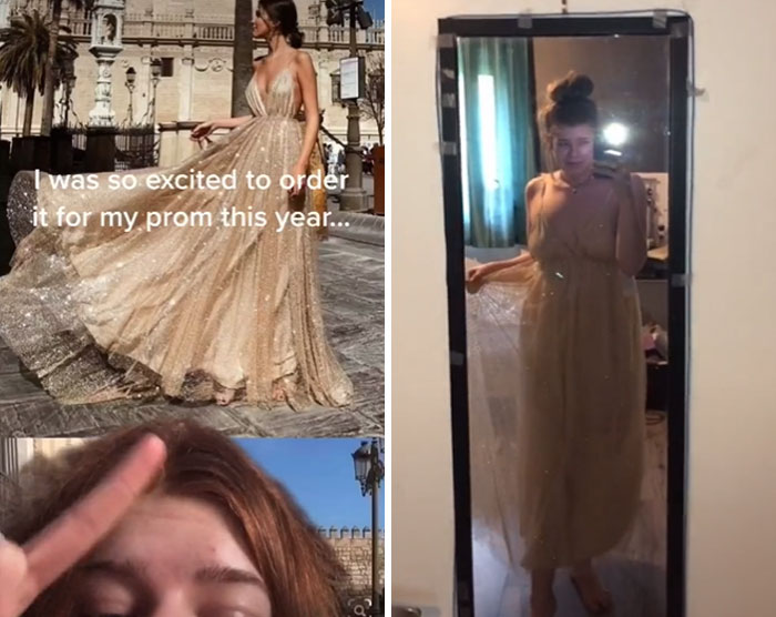 expectations vs reality - rose gold dress long - I was so excited to order it for my prom this year... effer 15192