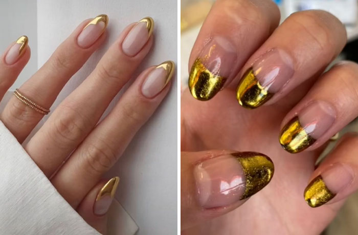 expectations vs reality - gold french tip nails
