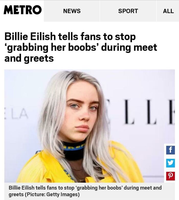 Messed up headlines - billie eilish white hair - Metro News La Sport Billie Eilish tells fans to stop 'grabbing her boobs' during meet and greets All Lle Billie Eilish tells fans to stop 'grabbing her boobs' during meet and greets Picture Getty Images P