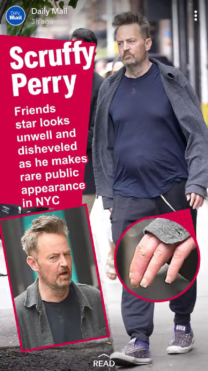 Messed up headlines - man - Mail Dally Daily Mail 3h ago Scruffy Perry Friends star looks unwell and disheveled as he makes rare public appearance in Nyc Read E