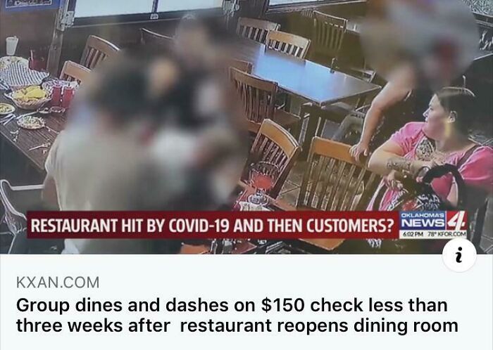 Messed up headlines - photo caption - 3 Restaurant Hit By Covid19 And Then Customers? News 4 602 Pm 78 Kfor.Com '~ i Kxan.Com Group dines and dashes on $150 check less than three weeks after restaurant reopens dining room