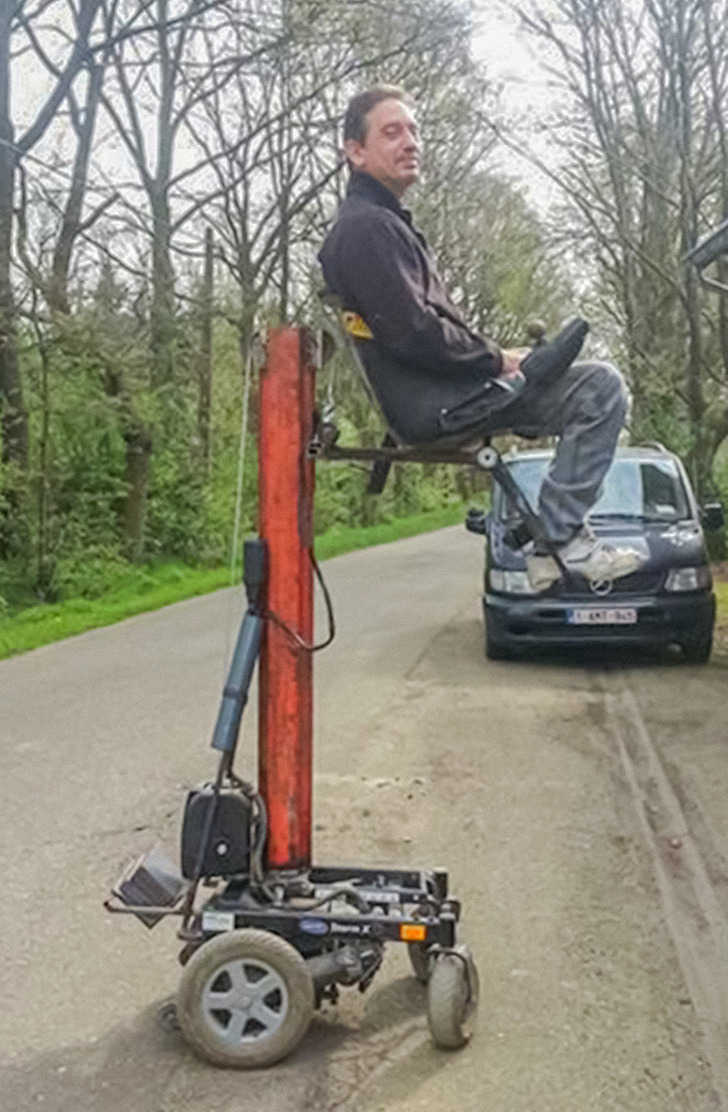 “My uncle didn’t like being unable to do higher-up chores after becoming disabled, so he designed and made his very own automatic wheelchair lift.”