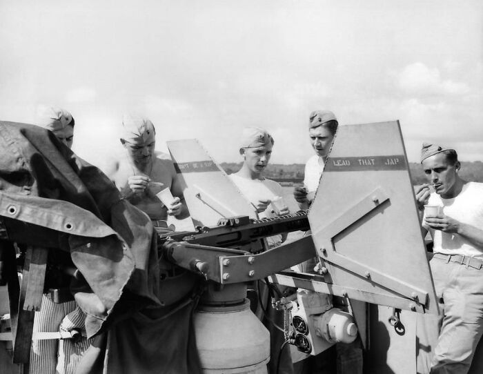 that US Navy sailor's love of ice cream in world war II was so great that in 1943 the navy purchased an 'ice cream barge' to act as a mobile ice cream making factory for sailors and marines. The barge was capable of producing 10 gallons of ice cream every 7 minutes.