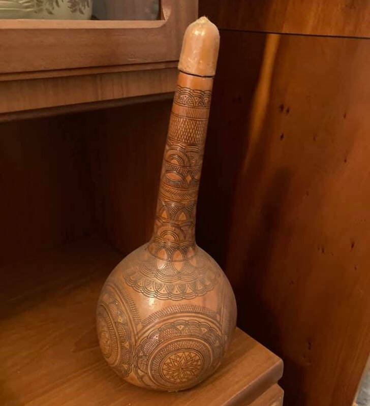 “What is this object? Found in my grandparents’ house.”

Answer: “Looks like a gourd that’s been decorated, if it’s not a musical instrument (is it filled with beads?), it’s probably purely for decoration.”