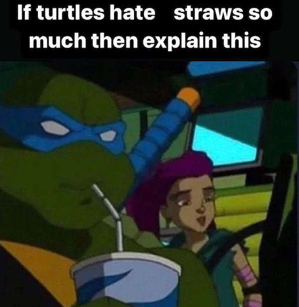 spicy memes and pics - cartoon - If turtles hate straws so much then explain this