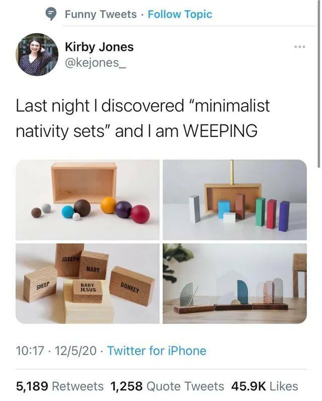 WTF Things That Actually Exist - minimal nativity set - Funny Tweets. Topic Sheep Kirby Jones Last night I discovered