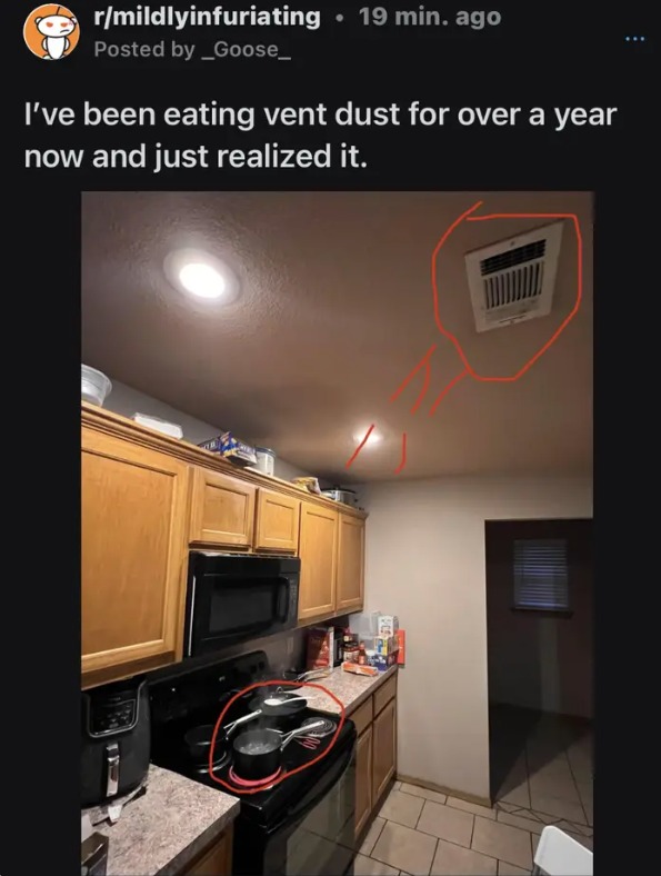 Situations That Escalated Quickly - Kitchen - I've been eating vent dust for over a year now and just realized it.