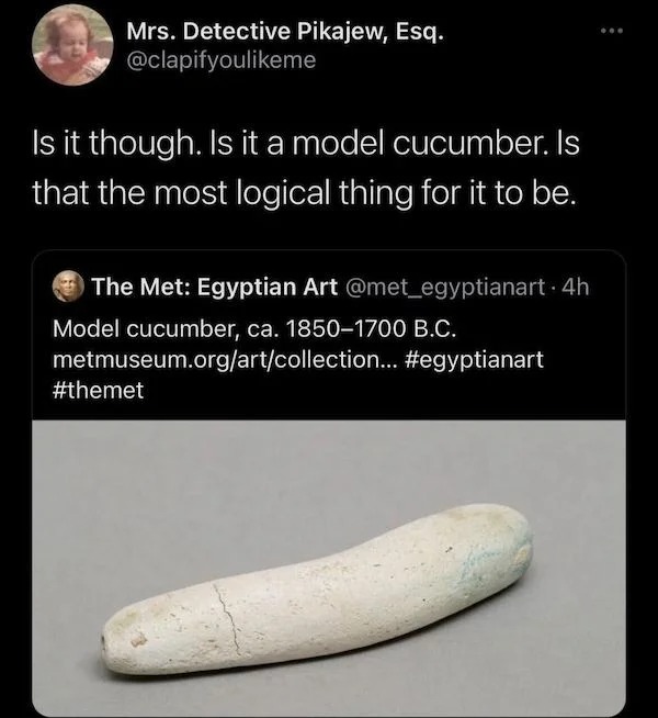 Funny Comments - model cucumber egyptian art - Mrs. Detective Pikaje